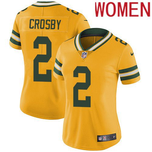 Women Green Bay Packers #2 Mason Crosby Yellow Nike Vapor Limited NFL Jersey